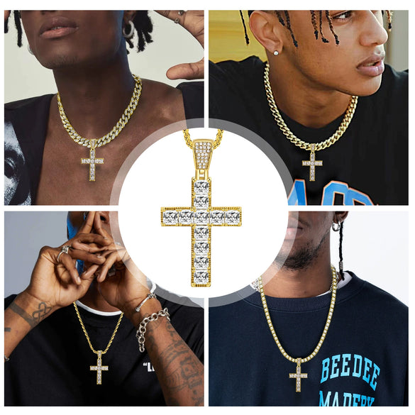 Wholesale Handmade Geometric Inlaid Zircon Copper Cross Necklace Hip Hop Jewelry