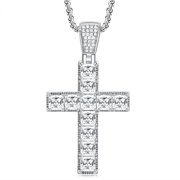 Wholesale Handmade Geometric Inlaid Zircon Copper Cross Necklace Hip Hop Jewelry
