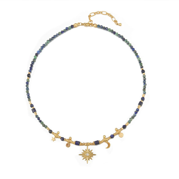 Wholesale Handmade Geometric Lapis Lazuli And Copper Pendant Clavicle Necklace For Women Bohemian Style