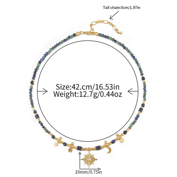 Wholesale Handmade Geometric Lapis Lazuli And Copper Pendant Clavicle Necklace For Women Bohemian Style