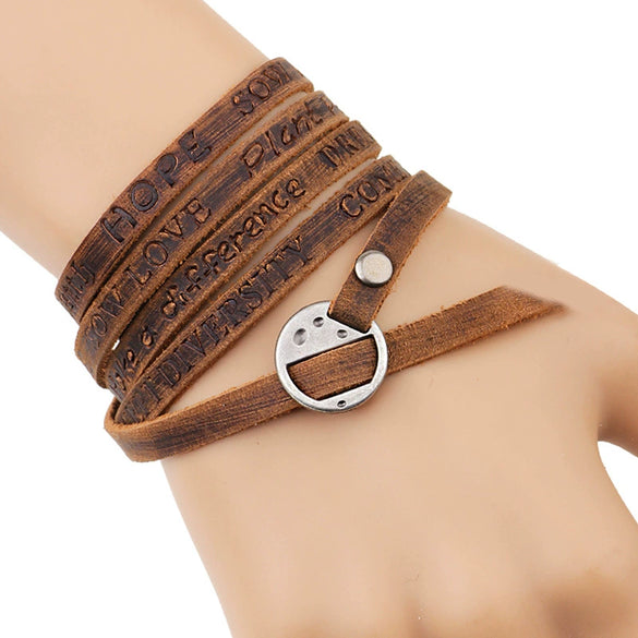 Wholesale Handmade Geometric Real Leather Five Circle Bracelet Jewelry