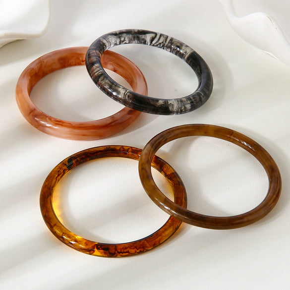 Wholesale Handmade Geometric Retro Amber Black And White Gradient Resin Bracelet And Ring Jewelry For Women