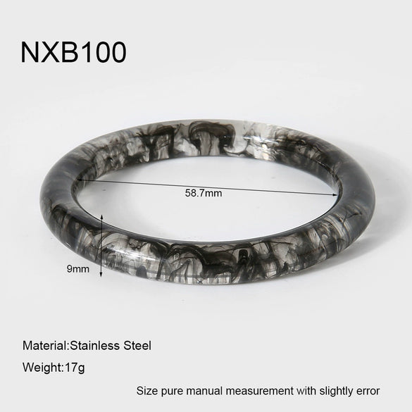 Wholesale Handmade Geometric Retro Amber Black And White Gradient Resin Bracelet And Ring Jewelry For Women