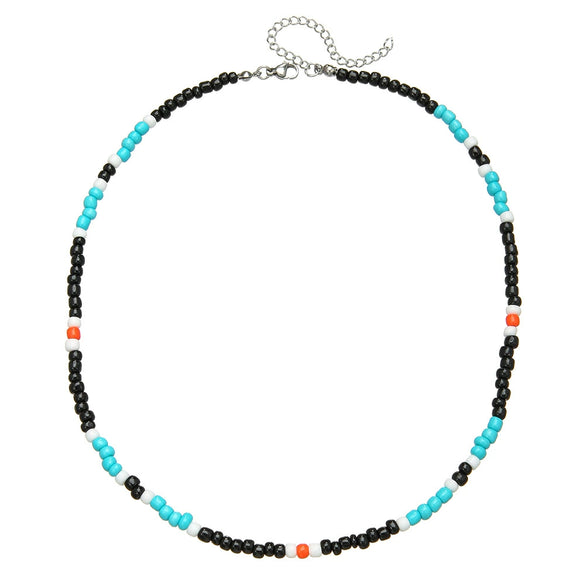 Wholesale Handmade Geometric Rice Bead And Pine Stone Stainless Steel O Shaped Chain Necklace For Men And Women