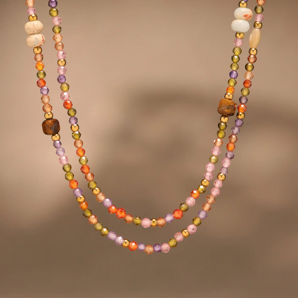 Wholesale Handmade Geometric 316L Stainless Steel Beaded Tiger Eye Clavicle Necklace For Women With Electroplating