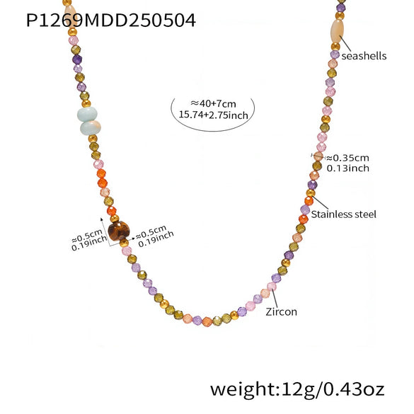 Wholesale Handmade Geometric 316L Stainless Steel Beaded Tiger Eye Clavicle Necklace For Women With Electroplating