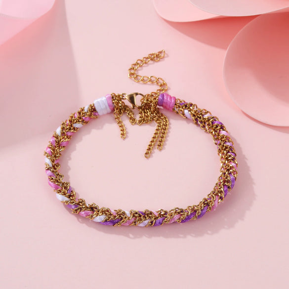 Wholesale Handmade Geometric Stainless Steel 18K Electroplated Tassel Chain Bracelet For Women