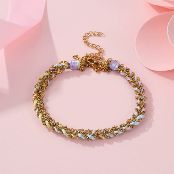 Wholesale Handmade Geometric Stainless Steel 18K Electroplated Tassel Chain Bracelet For Women