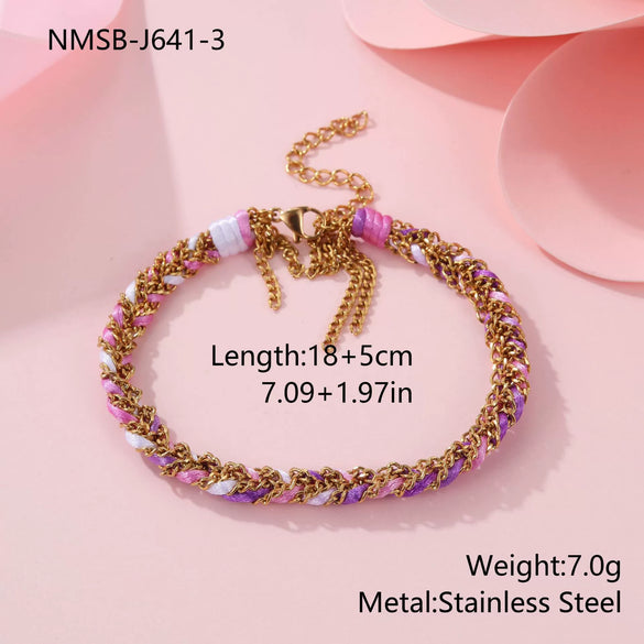 Wholesale Handmade Geometric Stainless Steel 18K Electroplated Tassel Chain Bracelet For Women