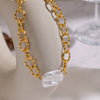 Wholesale Handmade Geometric Stainless Steel 18K Real Gold Plated Baroque Pearl Necklace For Women