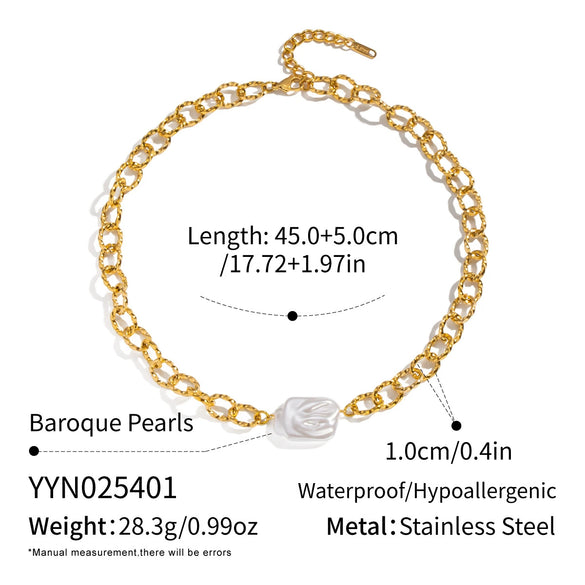 Wholesale Handmade Geometric Stainless Steel 18K Real Gold Plated Baroque Pearl Necklace For Women