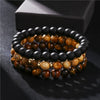 Wholesale Handmade Geometric Tiger Eye Stone And Black Gallstone Beaded Elastic Bracelet For Unisex