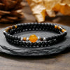 Wholesale Handmade Geometric Tiger Eye Stone And Black Gallstone Beaded Elastic Bracelet For Unisex