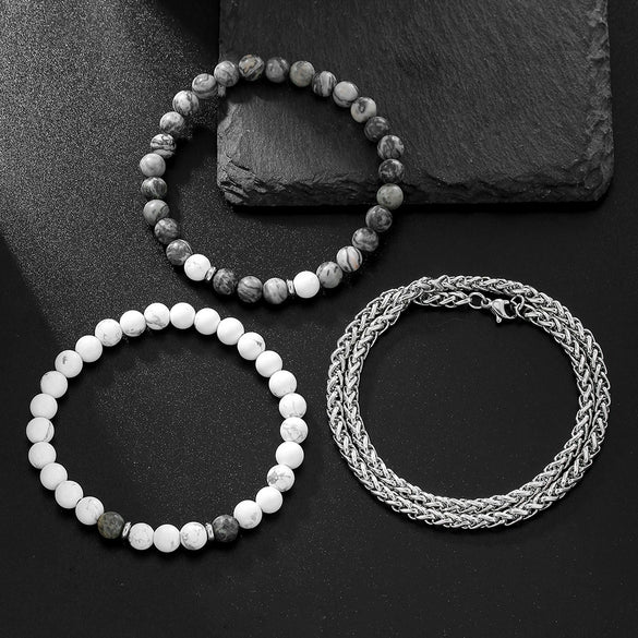 Wholesale Handmade Geometric Tiger Eye Stone And Black Gallstone Beaded Elastic Bracelet For Unisex