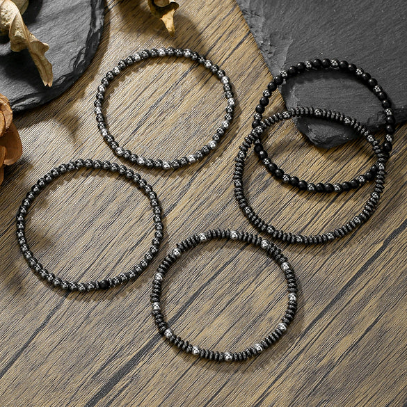 Wholesale Handmade Geometric Tiger Eye Stone And Black Gallstone Beaded Elastic Bracelet For Unisex