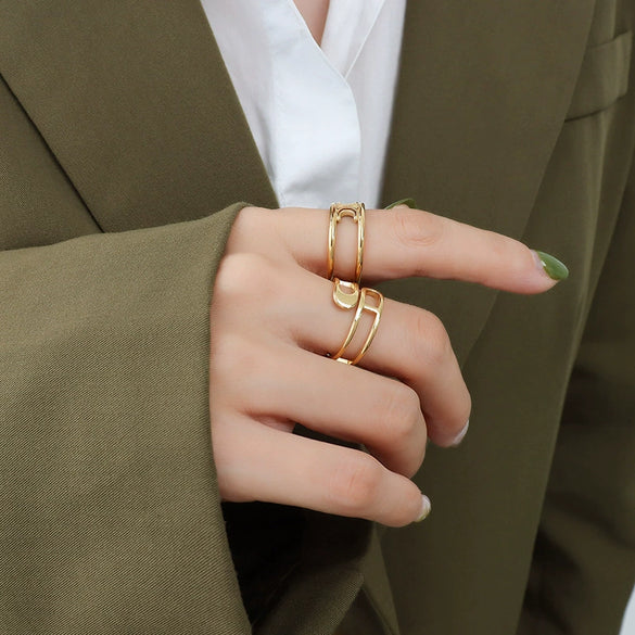 Wholesale Handmade Geometric 316L Stainless Steel Ring Jewelry Electroplated Unisex