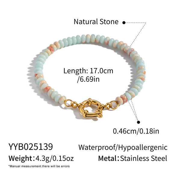 Wholesale Handmade Geometric Vintage Stainless Steel Real Gold Plated Malachite Tiger Eye Stone Beaded Bracelet For Women