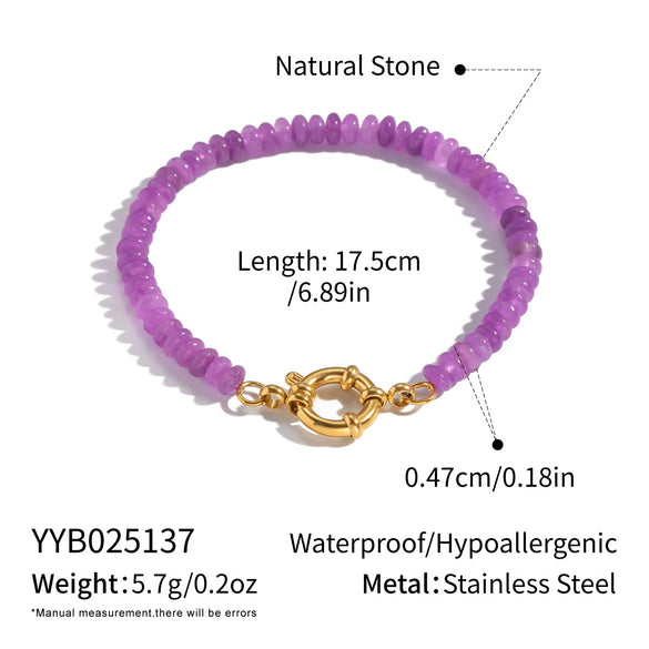 Wholesale Handmade Geometric Vintage Stainless Steel Real Gold Plated Malachite Tiger Eye Stone Beaded Bracelet For Women