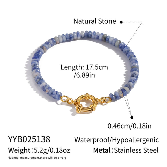 Wholesale Handmade Geometric Vintage Stainless Steel Real Gold Plated Malachite Tiger Eye Stone Beaded Bracelet For Women