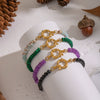 Wholesale Handmade Geometric Vintage Stainless Steel Real Gold Plated Malachite Tiger Eye Stone Beaded Bracelet For Women