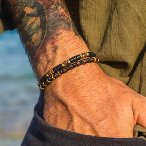 Wholesale Handmade Geometric Wood Coconut Shell Chip Multilayer Stacked Bracelet Set Unisex