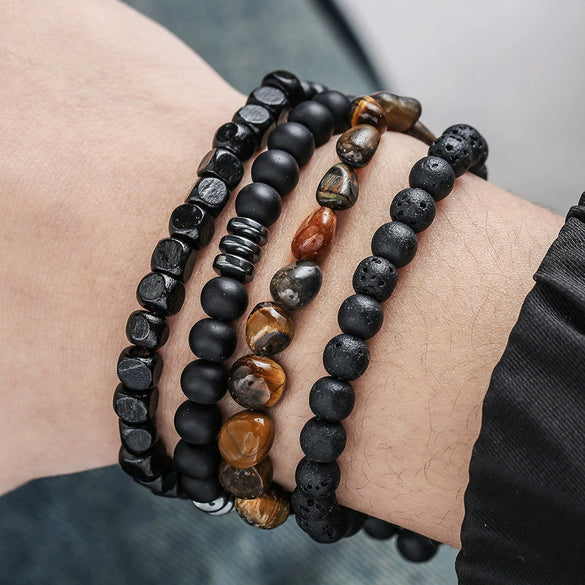 Wholesale Handmade Geometric Wood Coconut Shell Chip Multilayer Stacked Bracelet Set Unisex