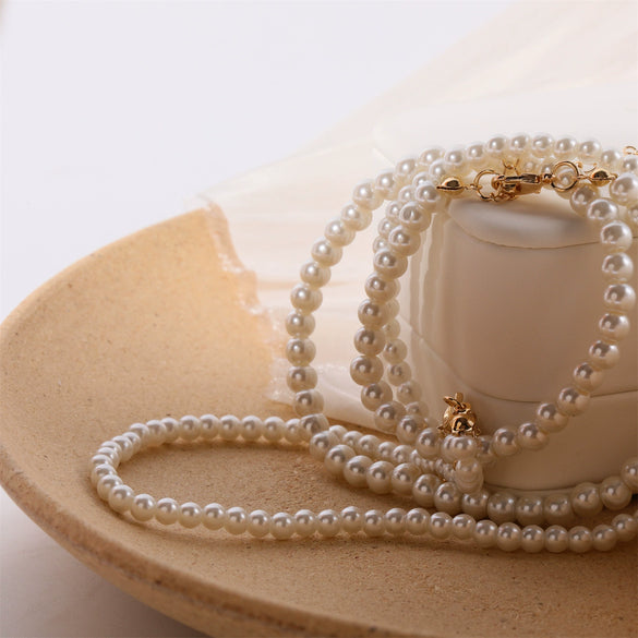 Wholesale Handmade Glass And Colored Glaze Geometric Pearl Chain Necklace For Women