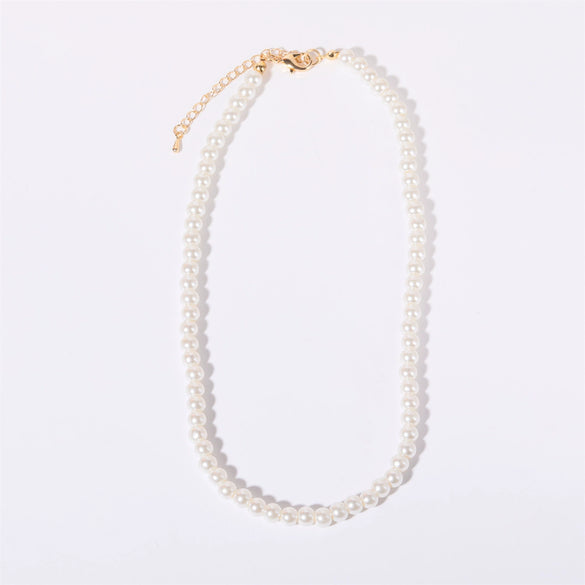 Wholesale Handmade Glass And Colored Glaze Geometric Pearl Chain Necklace For Women