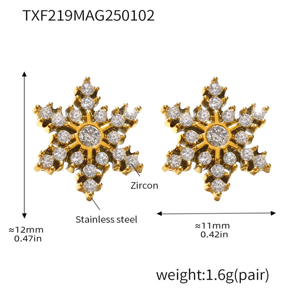 Wholesale Handmade Inlaid Snowflake Zircon Geometric Stainless Steel Earrings With Pvd Plating And 18K Gold For Women