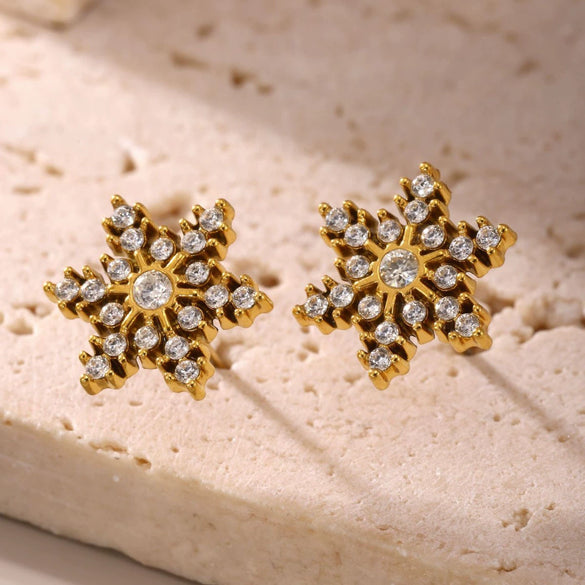 Wholesale Handmade Inlaid Snowflake Zircon Geometric Stainless Steel Earrings With Pvd Plating And 18K Gold For Women