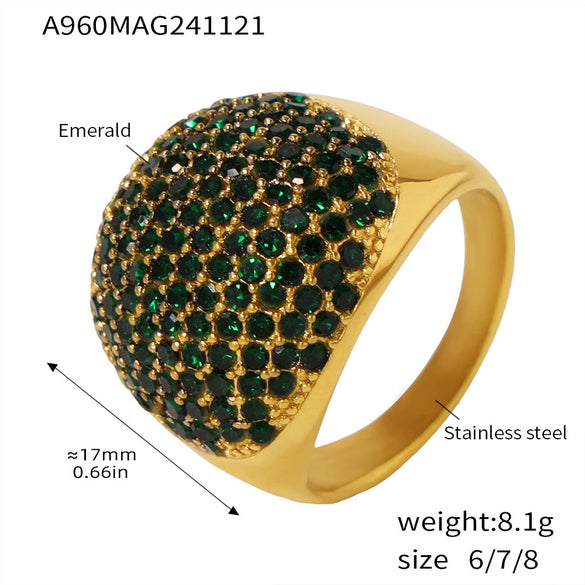 Wholesale Handmade Inlaid Titanium Steel Gypsophila Zircon Ring With Geometric Pattern And 18K Gold Plated Electroplating For Women Light Luxury Style