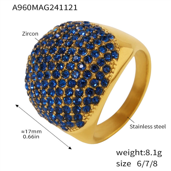 Wholesale Handmade Inlaid Titanium Steel Gypsophila Zircon Ring With Geometric Pattern And 18K Gold Plated Electroplating For Women Light Luxury Style