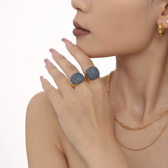 Wholesale Handmade Inlaid Titanium Steel Gypsophila Zircon Ring With Geometric Pattern And 18K Gold Plated Electroplating For Women Light Luxury Style