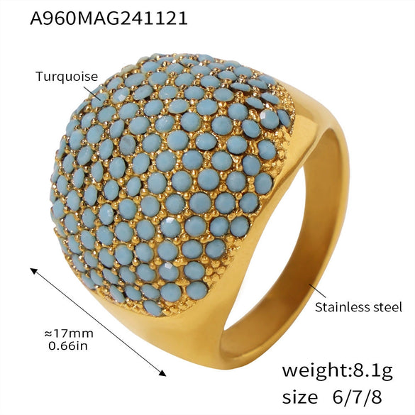 Wholesale Handmade Inlaid Women's Light Luxury Geometric 316L Stainless Steel Zircon Ring With 18K Gold Plated Treatment