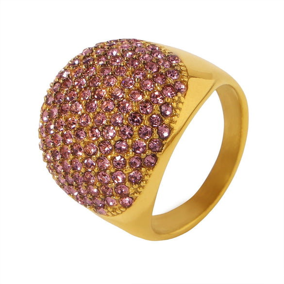 Wholesale Handmade Inlaid Women's Light Luxury Geometric 316L Stainless Steel Zircon Ring With 18K Gold Plated Treatment