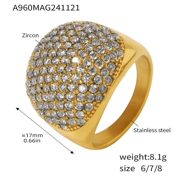 Wholesale Handmade Inlaid Women's Light Luxury Geometric 316L Stainless Steel Zircon Ring With 18K Gold Plated Treatment