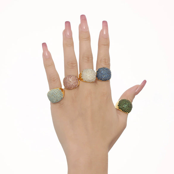 Wholesale Handmade Inlaid Women's Light Luxury Geometric 316L Stainless Steel Zircon Ring With 18K Gold Plated Treatment