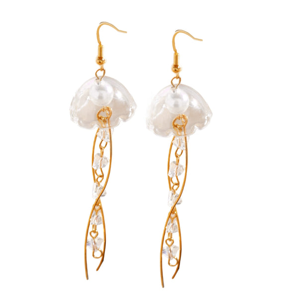 Wholesale Handmade Iron Women's Jellyfish Animal Zodiac Earrings With Crystal Tassel Pearl