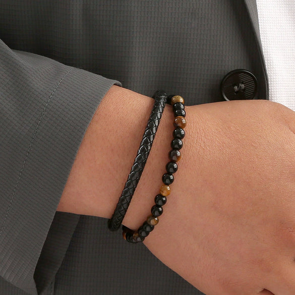 Wholesale Handmade Jewelry Accessories Alloy Tiger Eye Stone Bracelets With Star Pattern And Electroplating For Men And Women