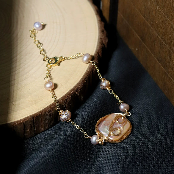 Wholesale Handmade Jewelry Specialshaped Pearl Bracelet Geometric Style Electroplated