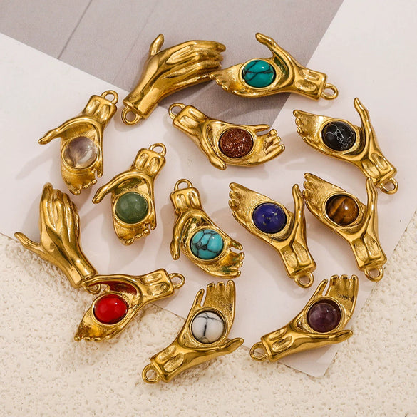 Wholesale Handmade Jewelry Stainless Steel Geometric Style With Natural Stone And 18K Gold Plated