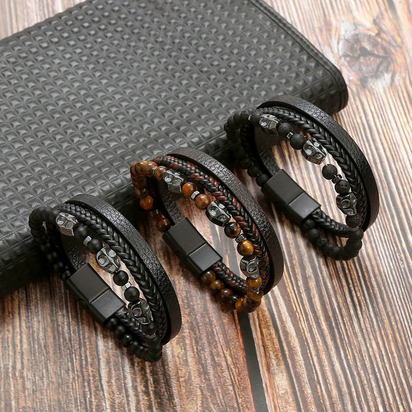 Wholesale Handmade Magnetic Material Geometric Skull Bracelets For Men Electroplated Jewelry