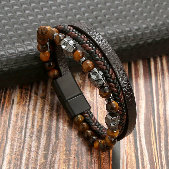 Wholesale Handmade Magnetic Material Geometric Skull Bracelets For Men Electroplated Jewelry