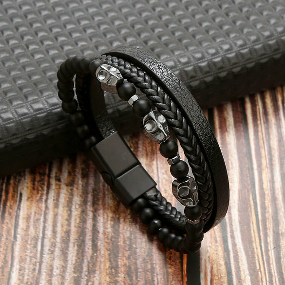 Wholesale Handmade Magnetic Material Geometric Skull Bracelets For Men Electroplated Jewelry