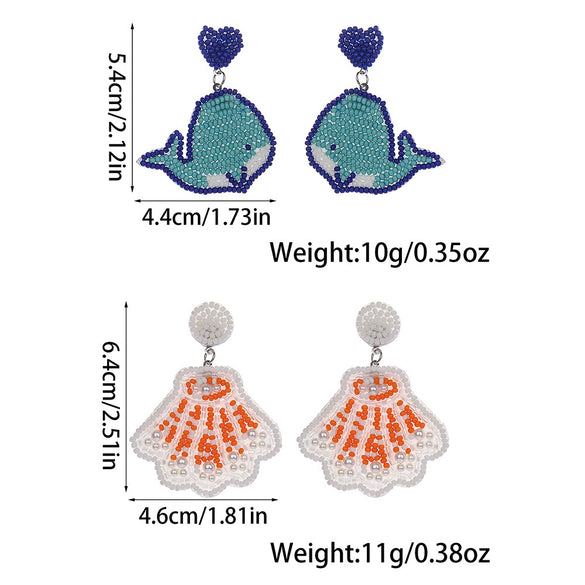 Wholesale Handmade Marine Animal Beaded Earrings With Shell And Rice Beads In Bohemian Style