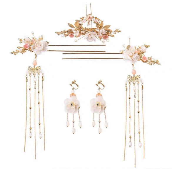 Wholesale Handmade Metal Flower Hair Crown For Women In Palace Style With Small White Crystals In Independent Packaging Set For Ancient Costume And Hanfu