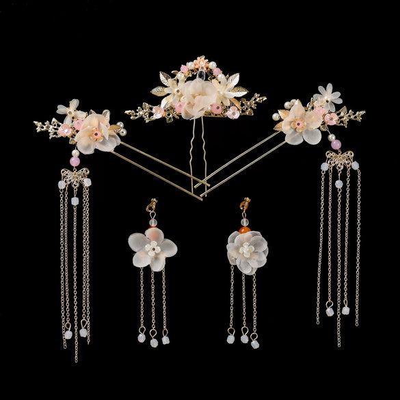 Wholesale Handmade Metal Flower Hair Crown For Women In Palace Style With Small White Crystals In Independent Packaging Set For Ancient Costume And Hanfu