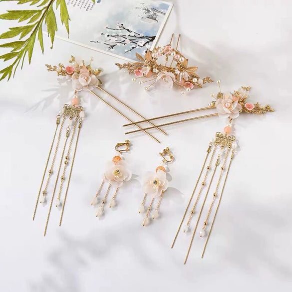 Wholesale Handmade Metal Flower Hair Crown For Women In Palace Style With Small White Crystals In Independent Packaging Set For Ancient Costume And Hanfu