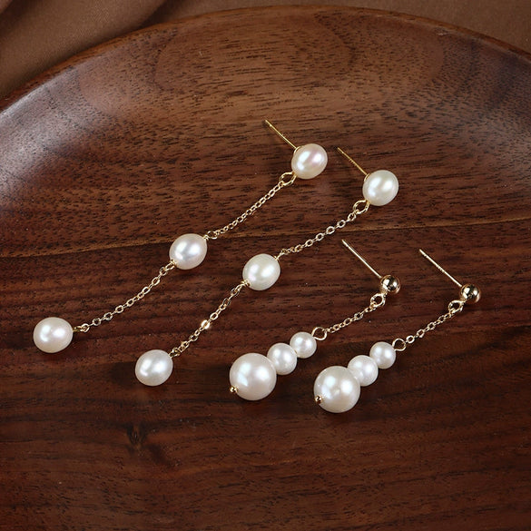 Wholesale Handmade Natural Freshwater Pearl Earrings With Tassel Minimalist Style For Women Nearly Round And Rice Shape Droplet Shape