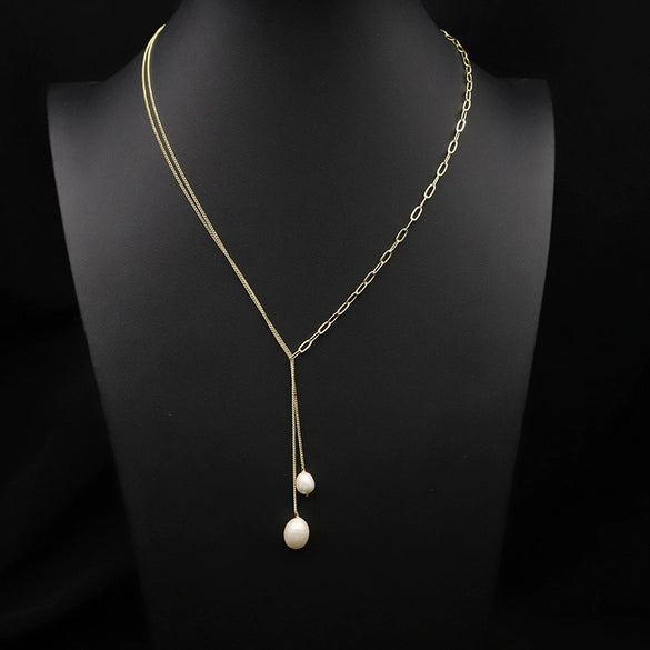 Wholesale Handmade Natural Freshwater Pearl Jewelry Retro Geometric Style Necklace Clavicle Chain Bracelet Electroplated